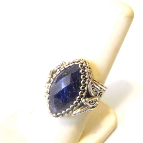 Ottoman Silver Marquise Blue Corundum Ring Size 7 - Picture 5 of 6